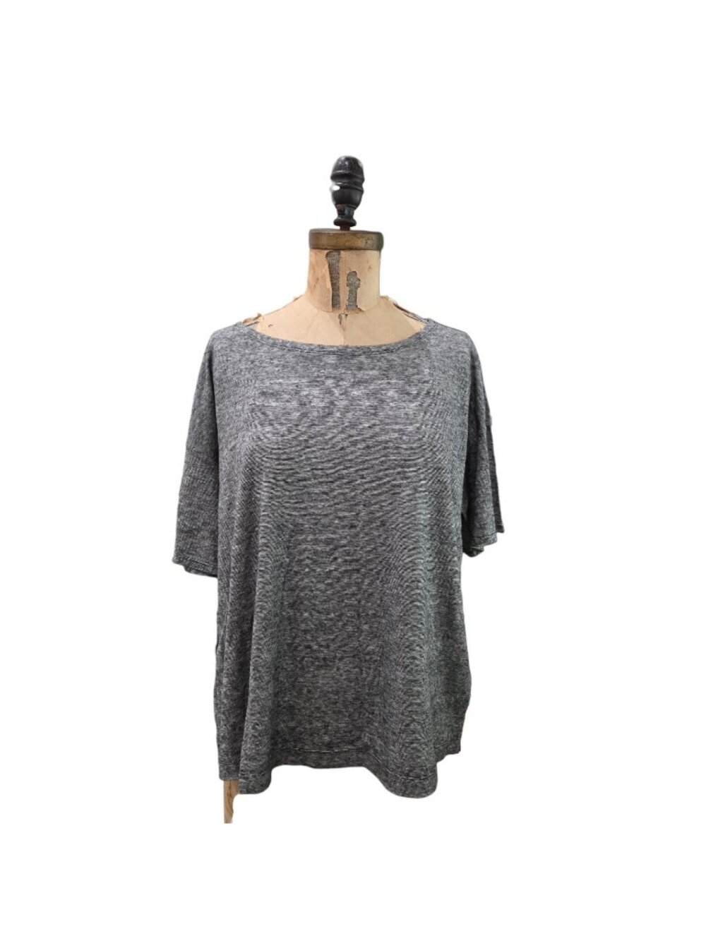Eileen Fisher Organic Cotton Hemp Boatneck Boxy Tee Short Sleeve Gray M EUC